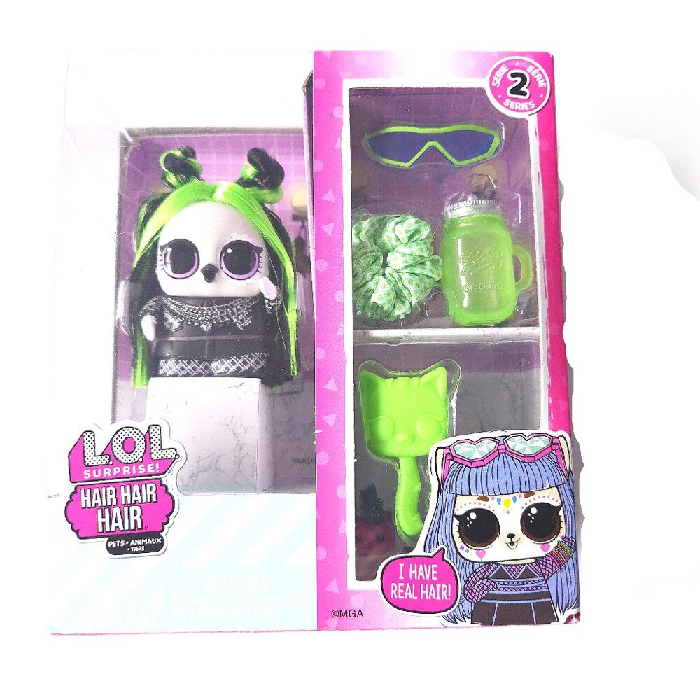 LOLSurprise Hair Hair Hair Pets Series  2 w/ Green Hair Raven Bird Access NEW